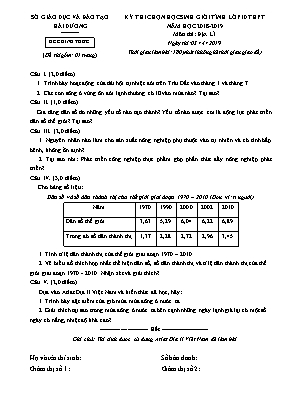 Đề thi chọn học sinh giỏi tỉnh môn Địa lý Lớp 10 THPT - Năm học 2018-2019 - Sở giáo dục và đào tạo Hải Dương (Có đáp án)
